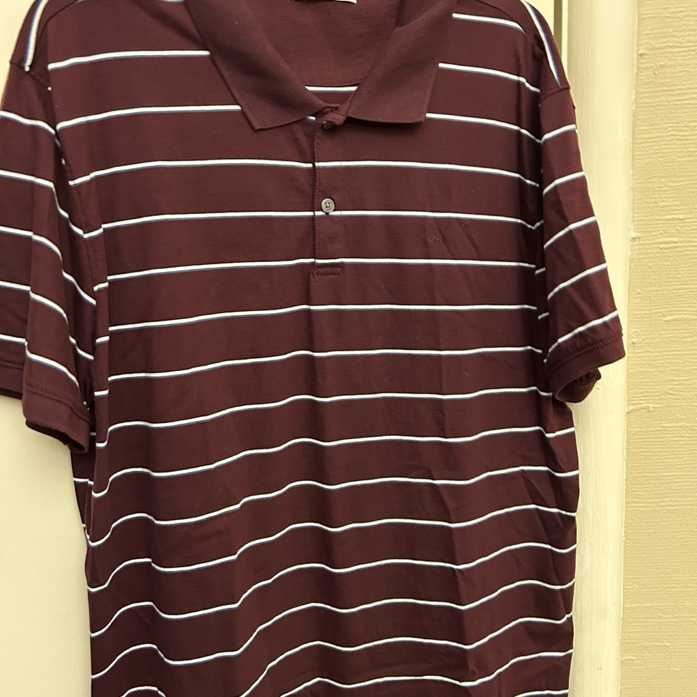 Calvin Klein Liquid Touch Burgundy Striped Polo Shirt - XL